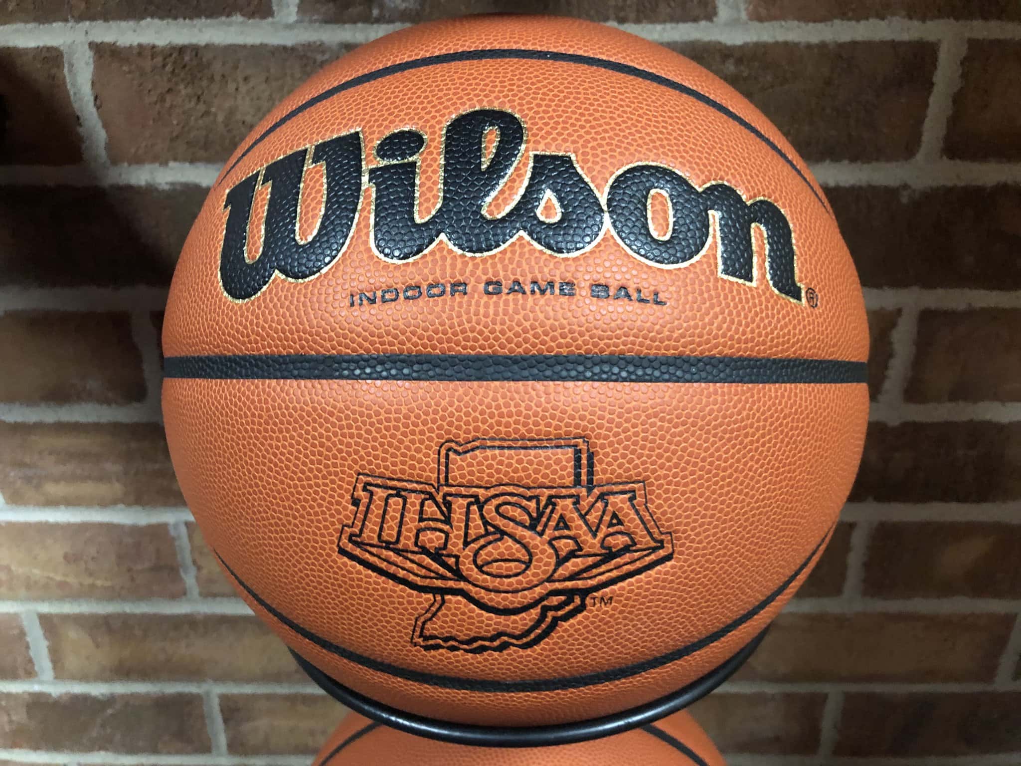 A Wilson basketball with the IHSAA logo imprinted upon it.