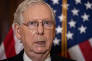 Senate Majority Leader Mitch McConnell (R-KY) speaks to the media at the US Capitol on November 10, 2020 in Washington, DC. Senators held a vote for leadership positions and Mitch McConnell was unanimously re-elected Senate majority leader on Tuesday. (Photo by Tasos Katopodis/Getty Images)