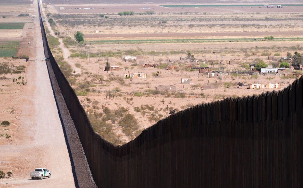 The border wall stretches along the U.S.-Mexico border on the Johnson Ranch near Columbus, N.M., on Monday, April 12, 2021. (Photo By Bill Clark/CQ-Roll Call, Inc via Getty Images)