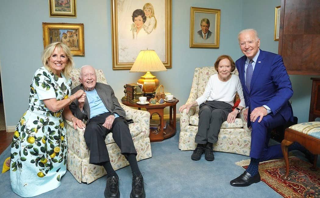 Jill and Joe Biden are seen posing with former President Jimmy Carter and the former First Lady.