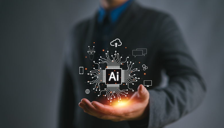Ai technology, Artificial Intelligence. man using technology smart robot AI, artificial intelligence by enter command prompt for generates something, Futuristic technology transformation. Chat with AI