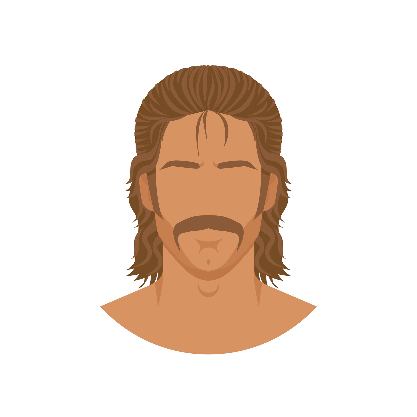 Face of man with mustache and mullet hairstyle
