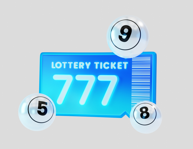 Lottery ticket and number balls with clipping path on grey background