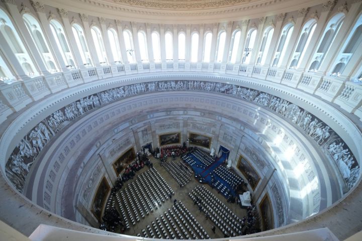 A view of empty seats in the Capitol Rotunda ahead of the inauguration ceremony.