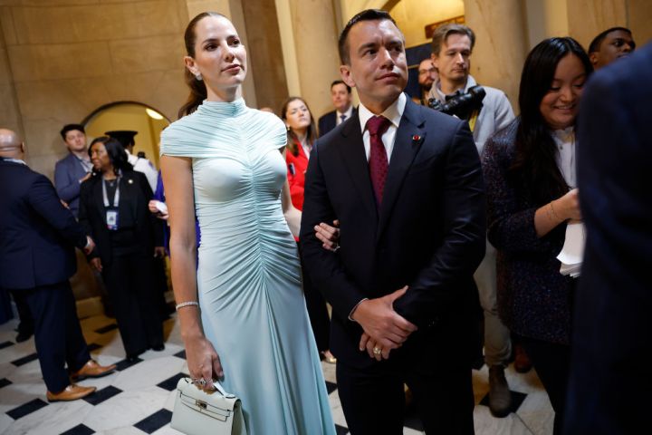 President of Ecuador Daniel Noboa and wife first lady Lavinia Valbonesi attend the inauguration