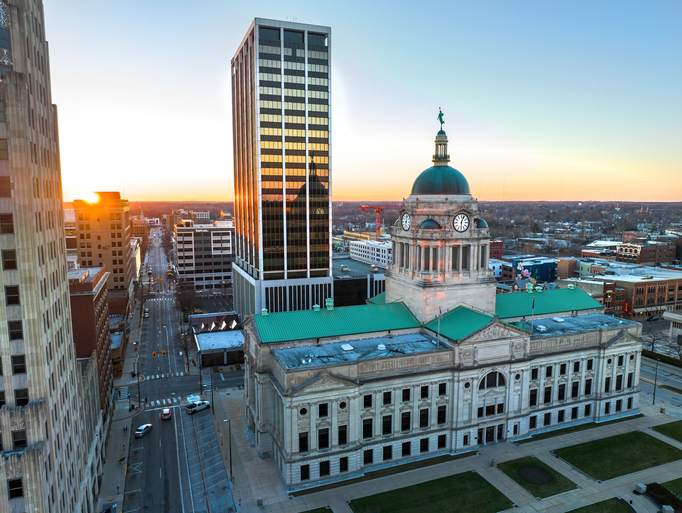 Downtown Fort Wayne Indiana at Sunset
