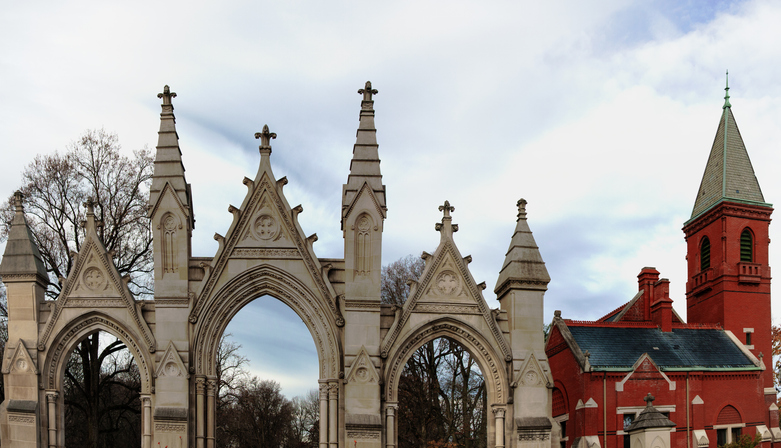 Historic Landmark Gateway Architecture of the Crown Hill Cemetery in Indianapolis
