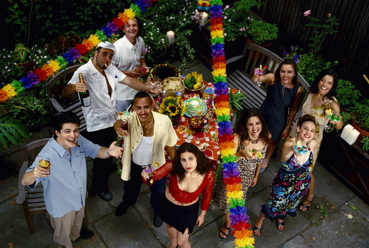 High angle view of friends at party