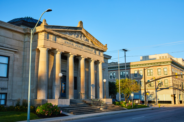 Golden Hour at Muncie Public Library with Classical Architecture