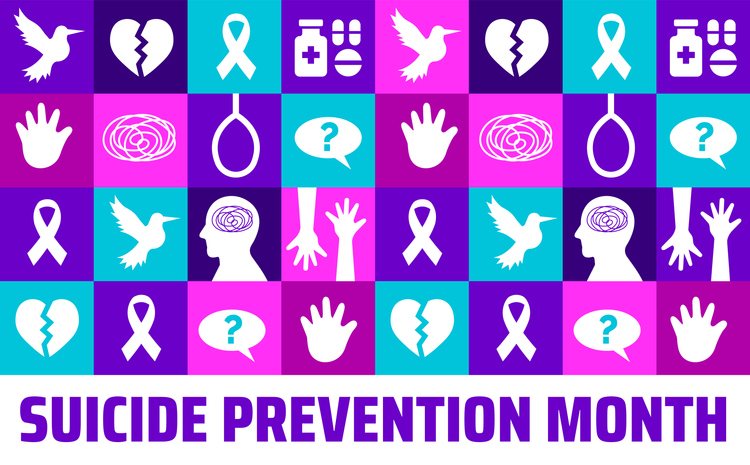 National Suicide Prevention Month bird, love and awareness icon Geometric shape pattern background, banner, card or poster design template is observed every year during September