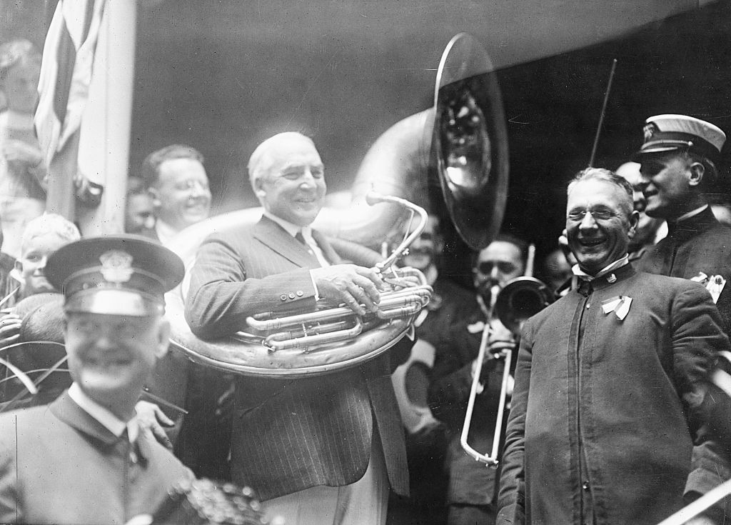 Warren G. Harding Playing Tuba