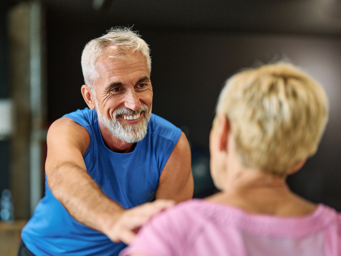 gym sport coach fitness man trainer training exercise instructor athlete mature fit strength healthy body muscular personal workout health senior support assistence personal